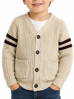 Old Navy Boys 5T Heavy Rib Knit Cardigan Cream 100% Cotton Varsity Sweater